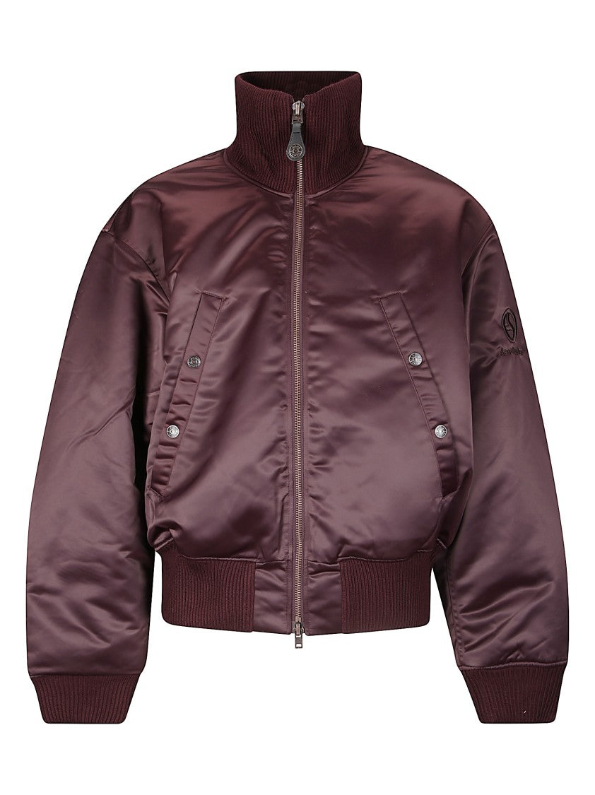Acne Studios Burgundy Satin Bomber Jacket