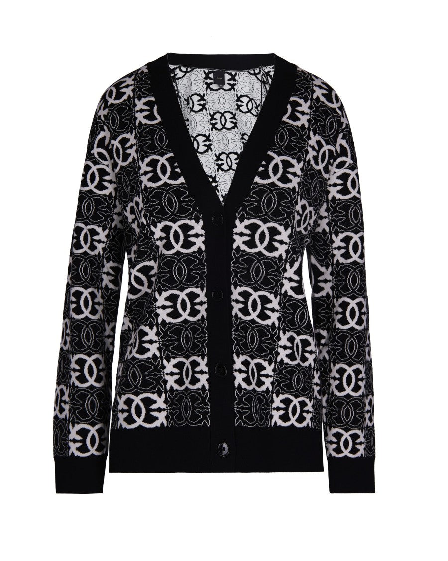 Pinko Cardigan Logo Jaquard Nero