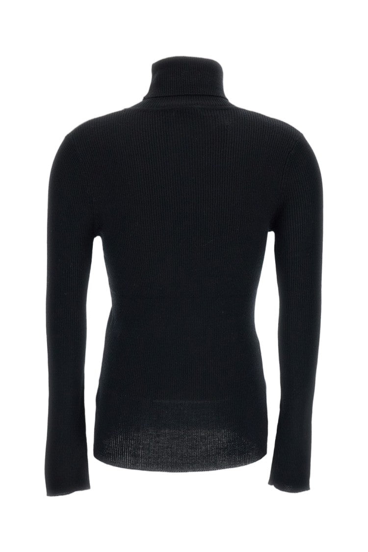 Irie' Black Ribbed Fitted Turtleneck Sweater