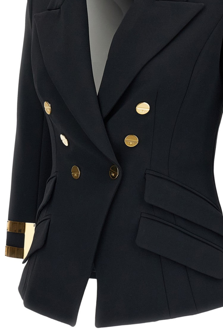 Elisabetta Franchi Black Double Stretch Crêpe Double-Breasted Blazer