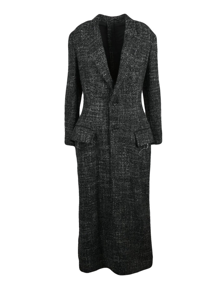 Yohji Yamamoto Textured Long Coat With V-Neckline And Flap Pockets