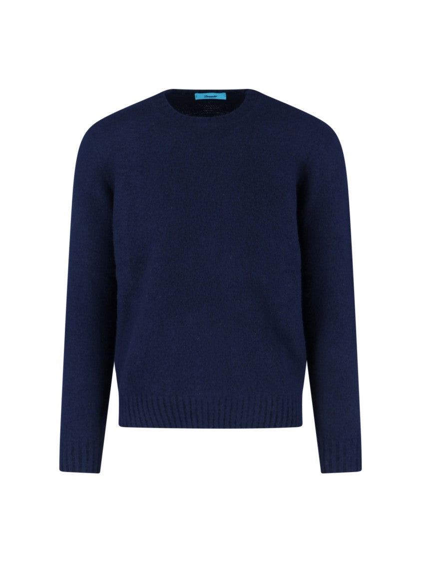 Drumohr Navy Blue Wool Sweater With Ribbed Finishes