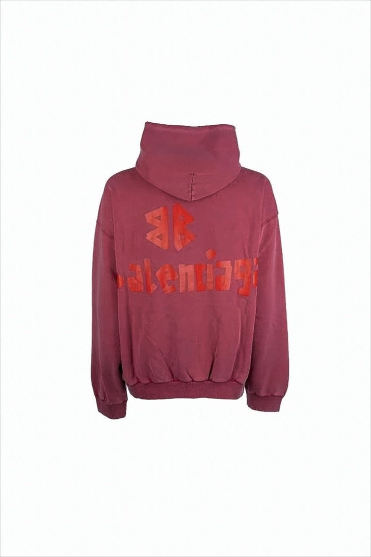 Balenciaga Cropped Burgundy Hoodie With Bold Logo Print And Relaxed Fit