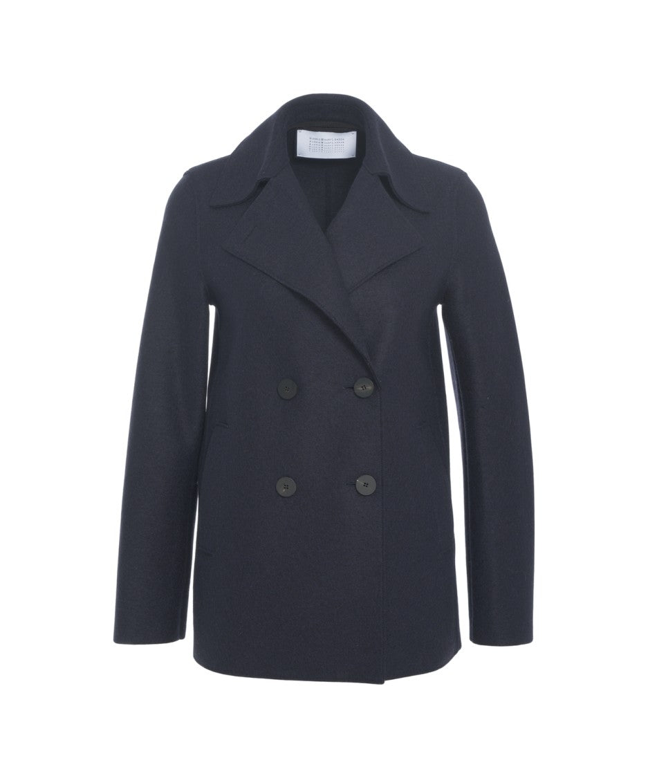 Harris Wharf London Virgin Wool Peacoat With Double-Breasted Closure And A-Line Silhouette