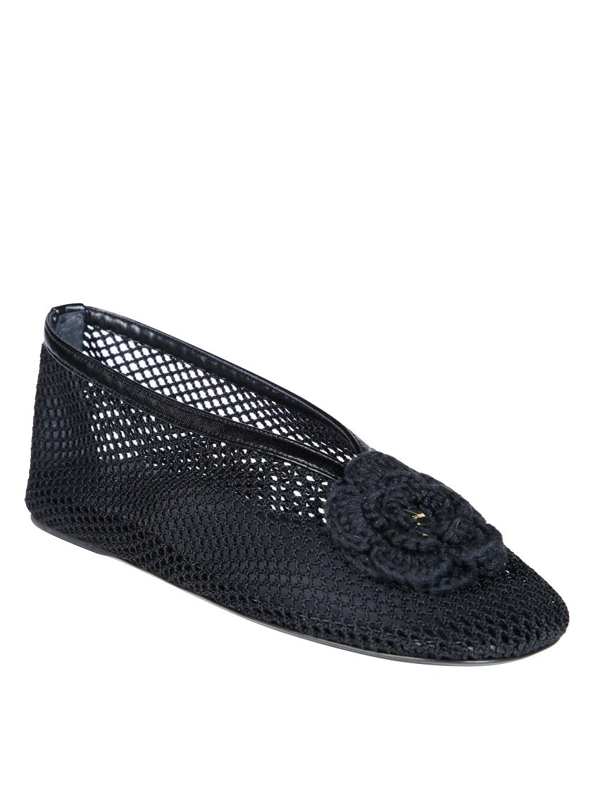 Ganni Black Jenny Ballerina Pointed-Toe Mesh Flats