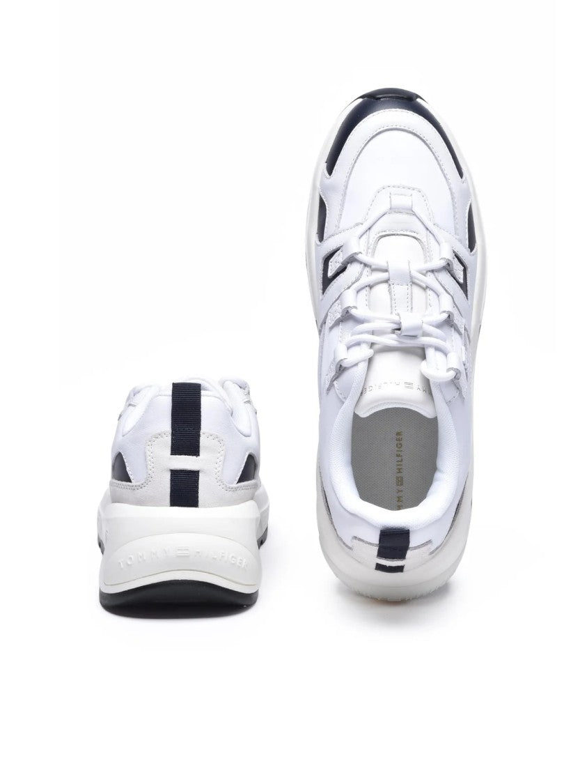 Tommy Hilfiger White Leather-Blend Runner Sneakers
