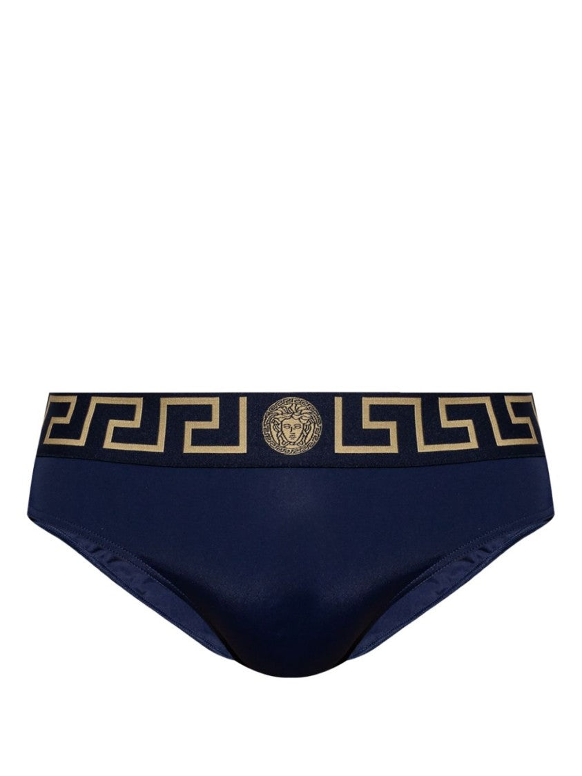 Versace Navy Blue Medusa Greca Waistband Swimwear