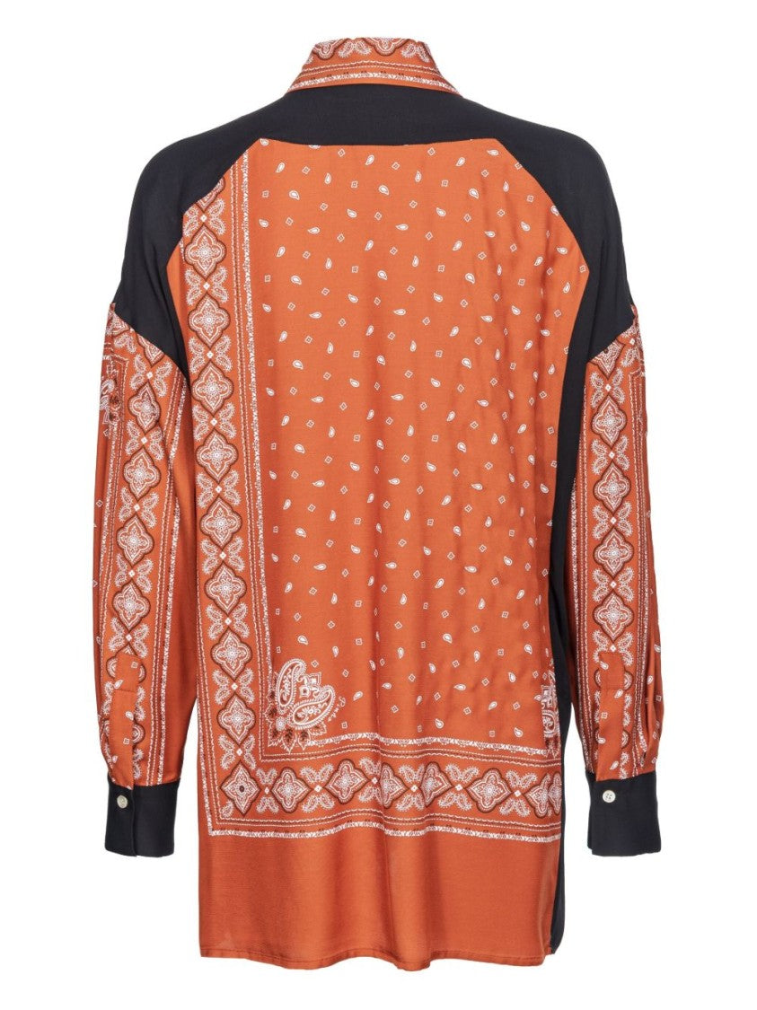 Pinko Contrasting Sleeve Orange Top With Intricate White Patterns