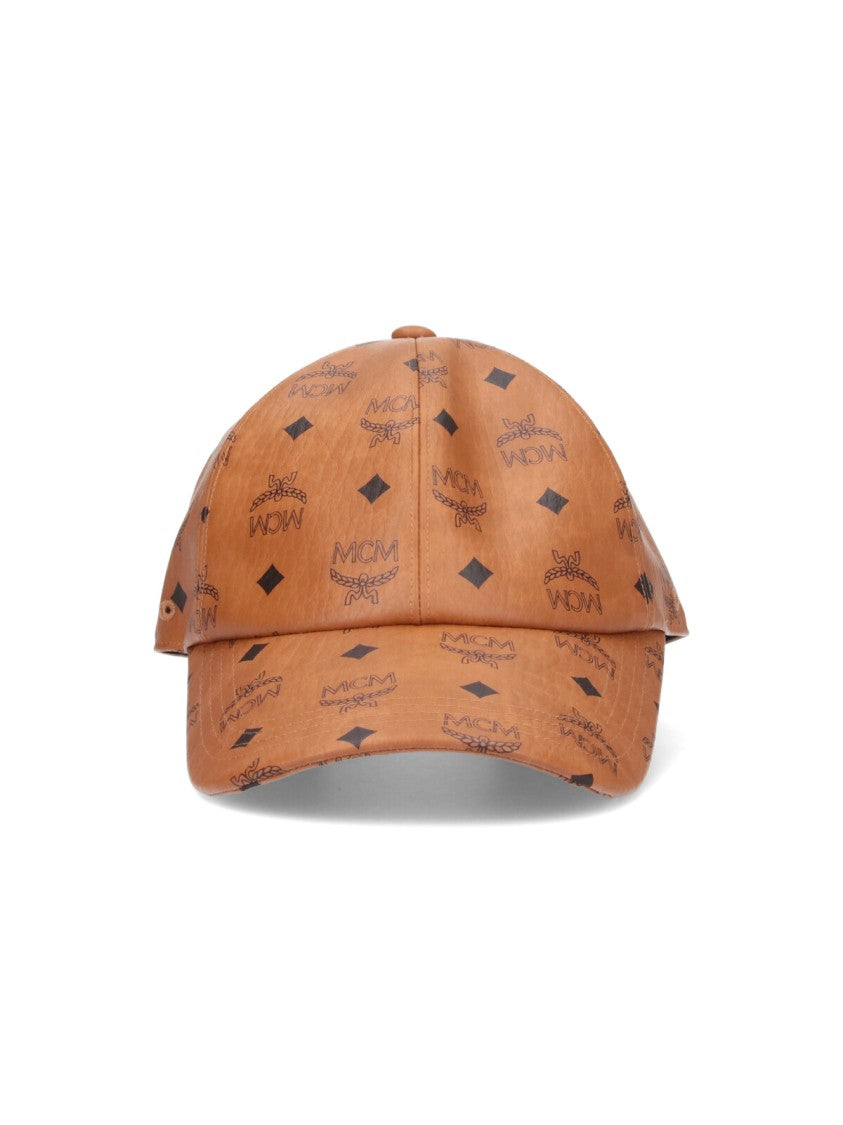 Mcm Baseball Hat, In Brown "Visetos", Logo Print Motif