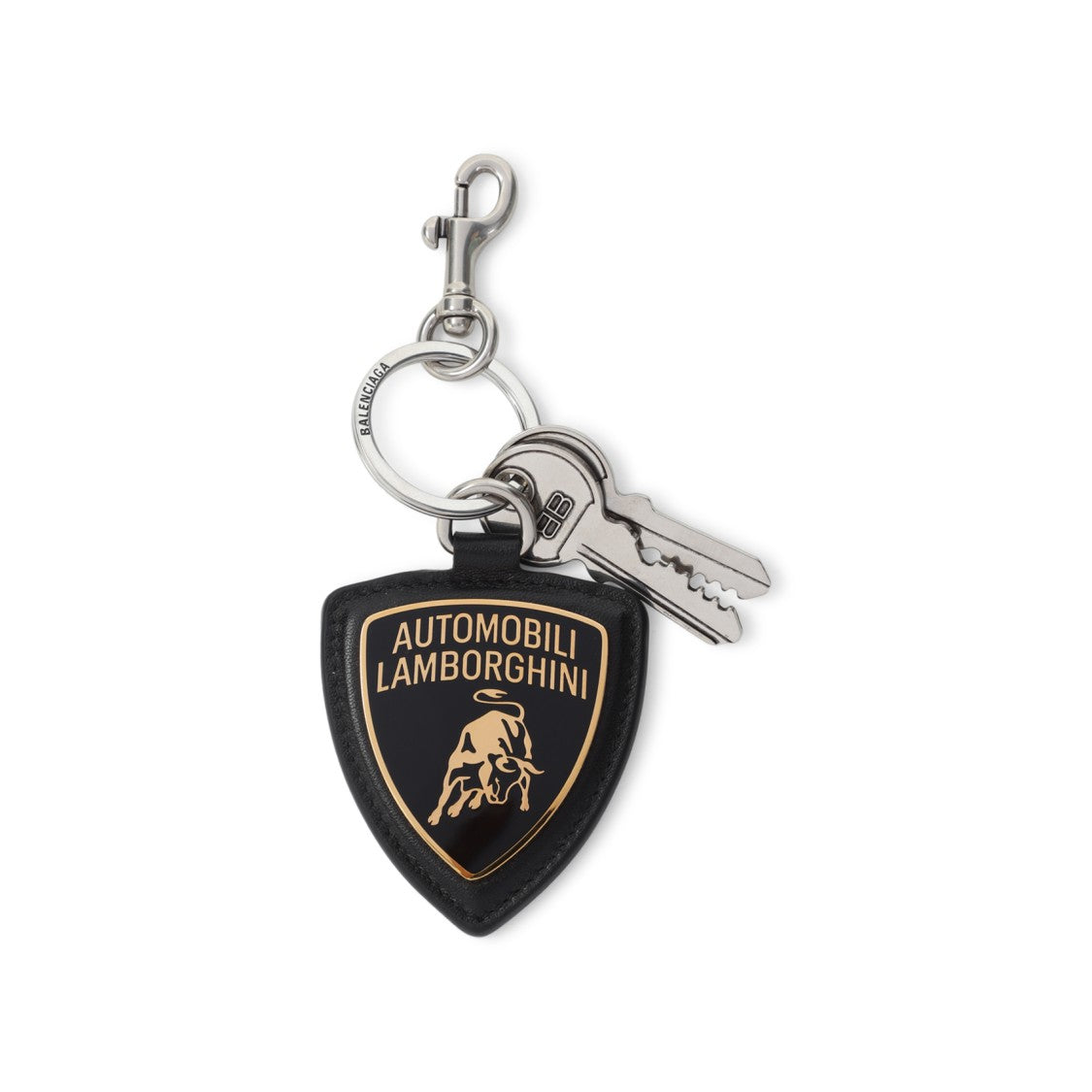 Balenciaga Black Lamb Leather Lamborghini Shield Charm Key Ring