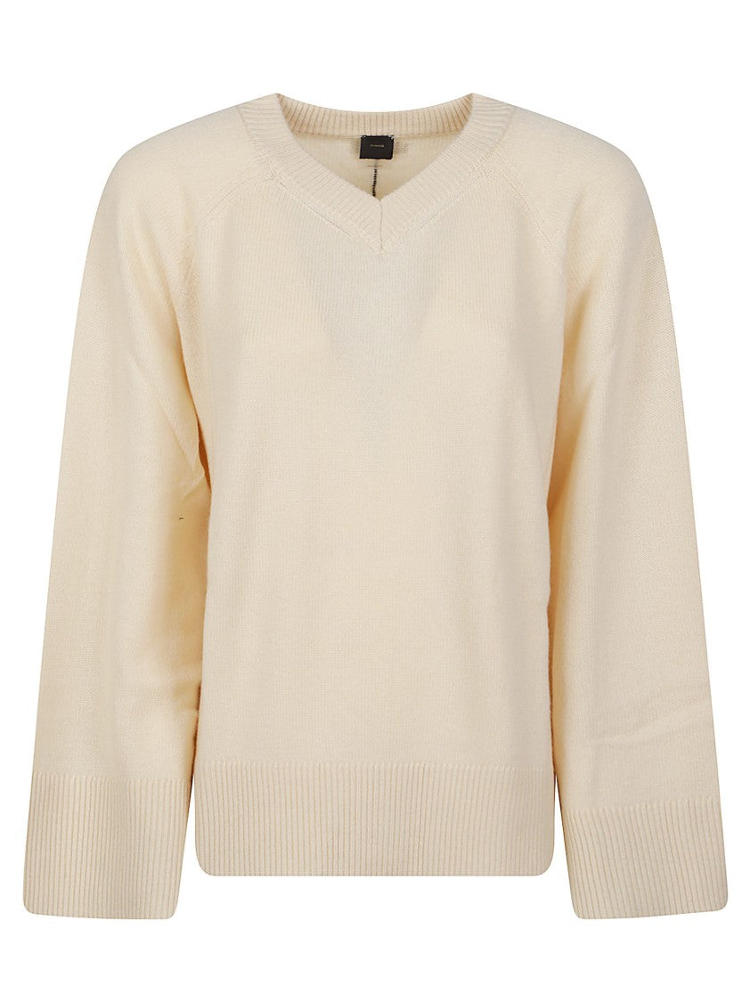 Pinko Valencia Light Beige Central Seam V-Neck Sweater