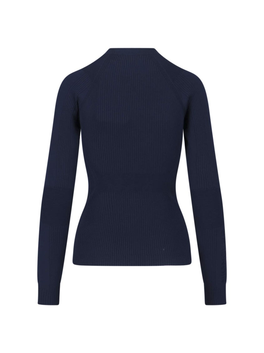 Moncler Grenoble Blue Ribbed Viscose Blend Logo Sweater
