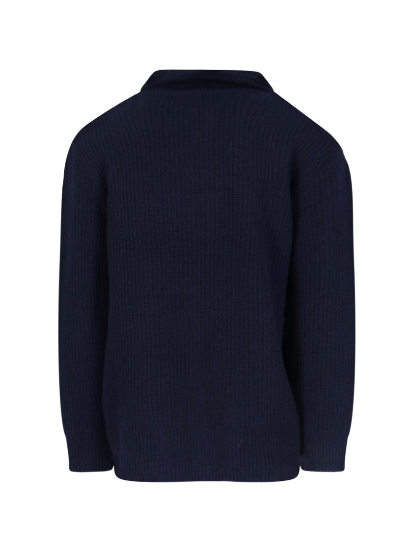 Closed Navy Blue High-Neck Ribbed Wool Sweater