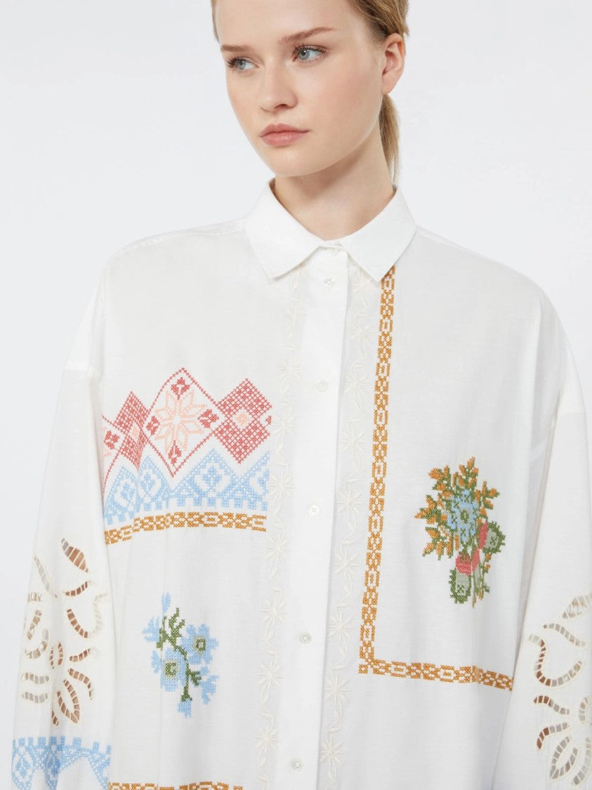 Max Mara Loose-Fitting Shirt Dress With Embroidered Patterns