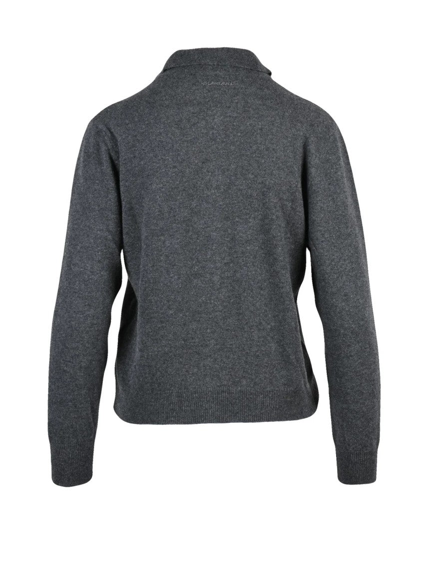 Ermanno Firenze Grey Rhinestone Collar Metallic-Blend Cardigan