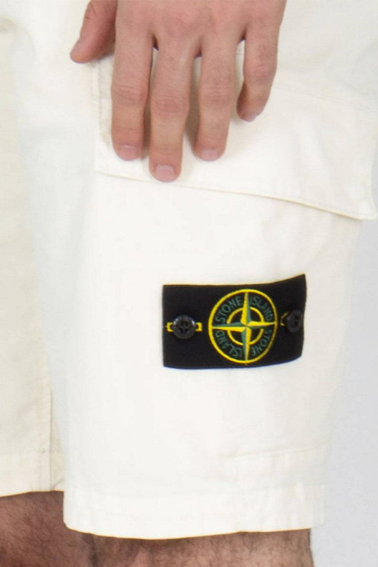 Stone Island Cream Side Badge Cotton-Blend Shorts