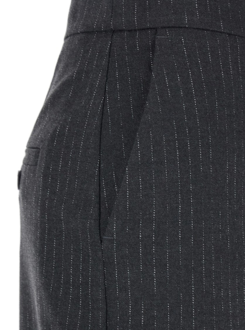 Plain Knee-Length Striped Pencil Skirt