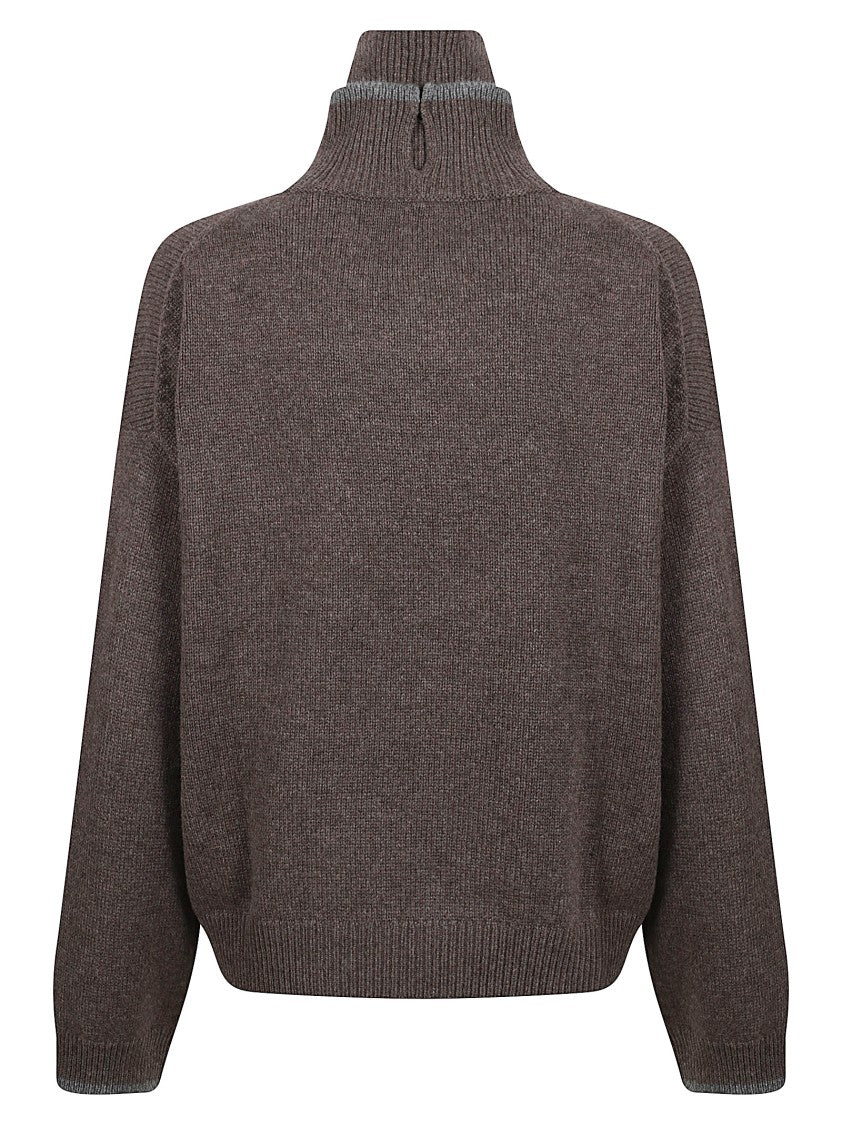 Brunello Cucinelli Double Turtleneck Cashmere Sweater With Monile Detail