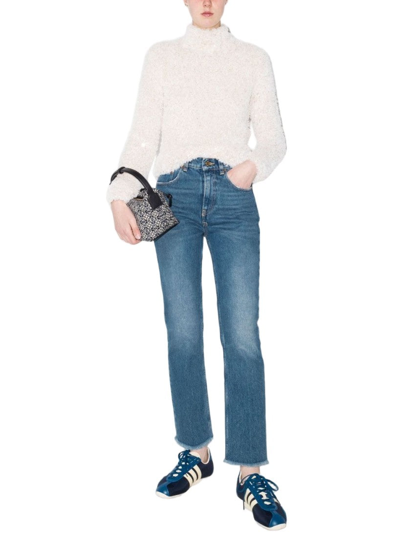 Golden Goose Blue Stud Detail Frayed Cotton Trousers