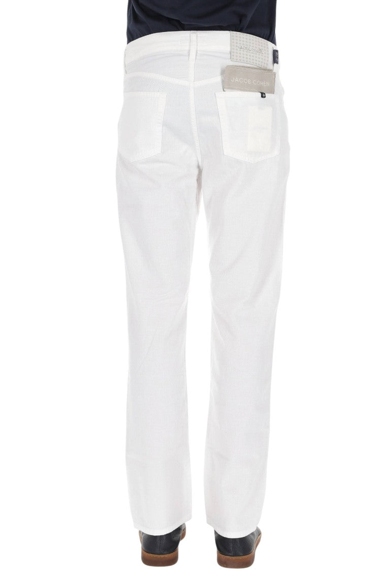 Jacob Cohen Edo Fit White Cotton Diagonal Chinos