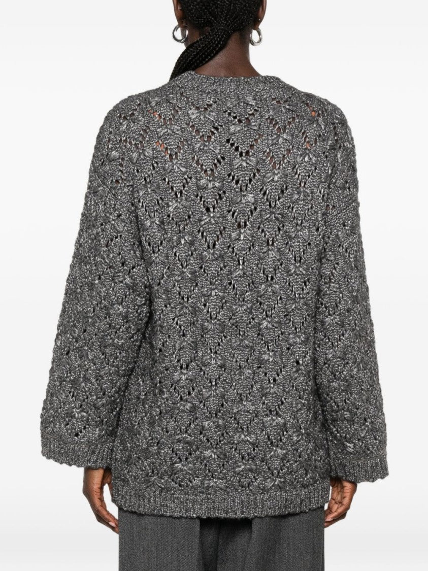 Fabiana Filippi Grey Chunky Knit Textured Chevron Sweater