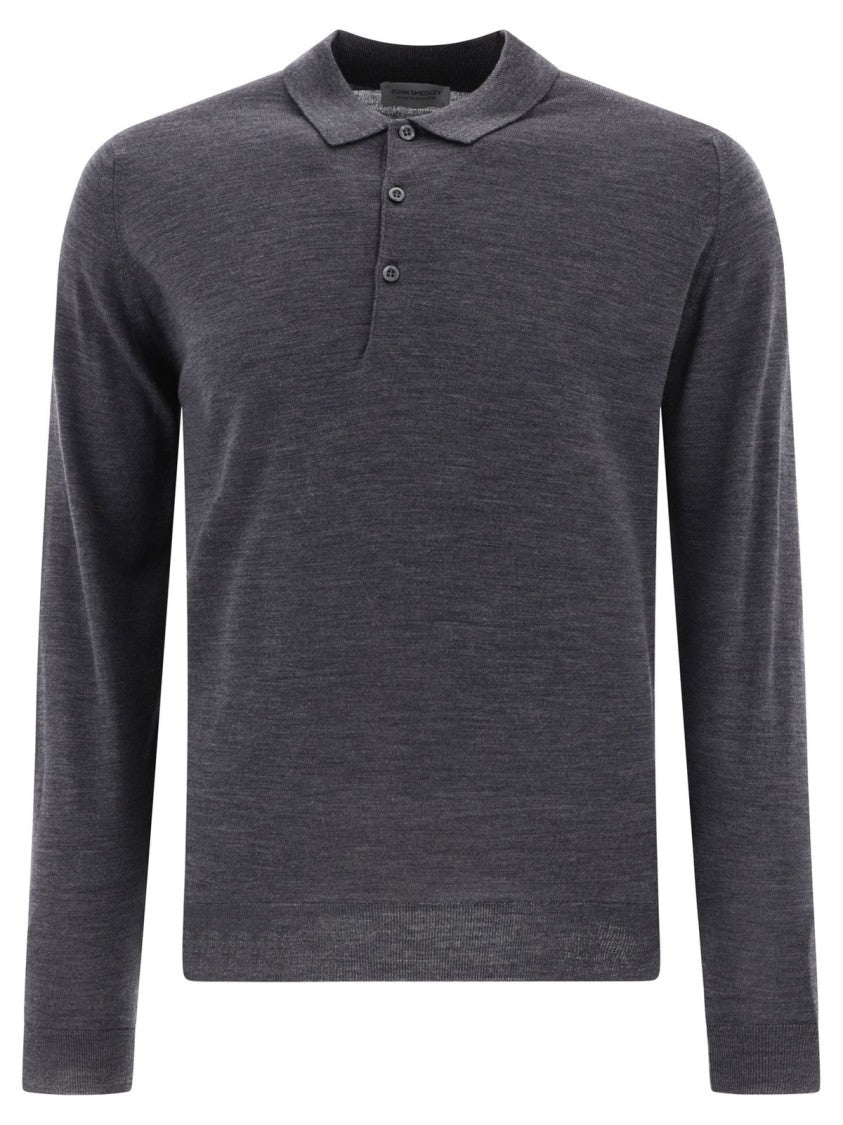 John Smedley Long Sleeve Polo Shirt With Classic Collar And Ribbed Cuffs