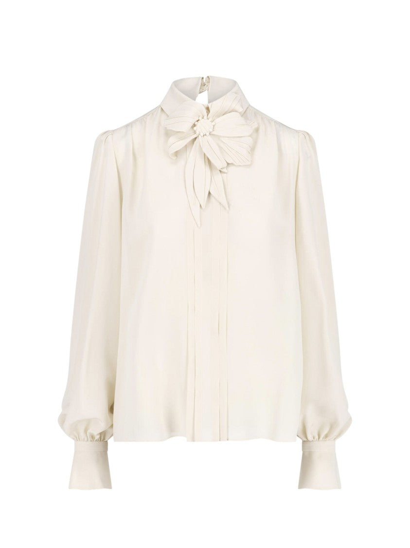 Valentino White Flowing Puffed Sleeve Fabric Blouse