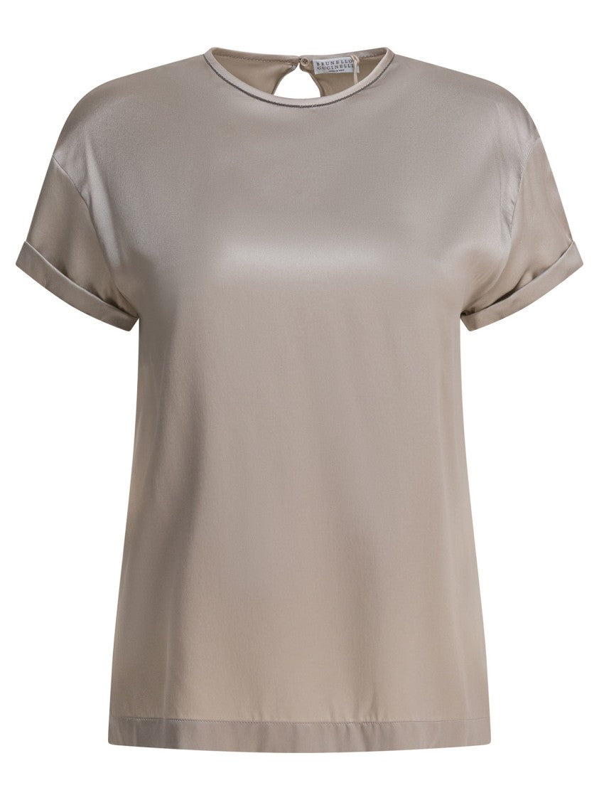 Brunello Cucinelli Silver Silk And Elastane T-Shirt