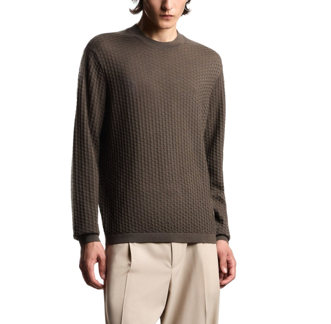 Emporio Armani Textured Knit Pullover With Classic Crewneck Design