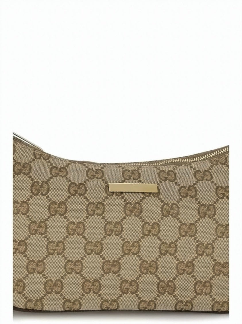 Gucci Beige Gg Monogram Shoulder Bag With Gold-Tone Accents
