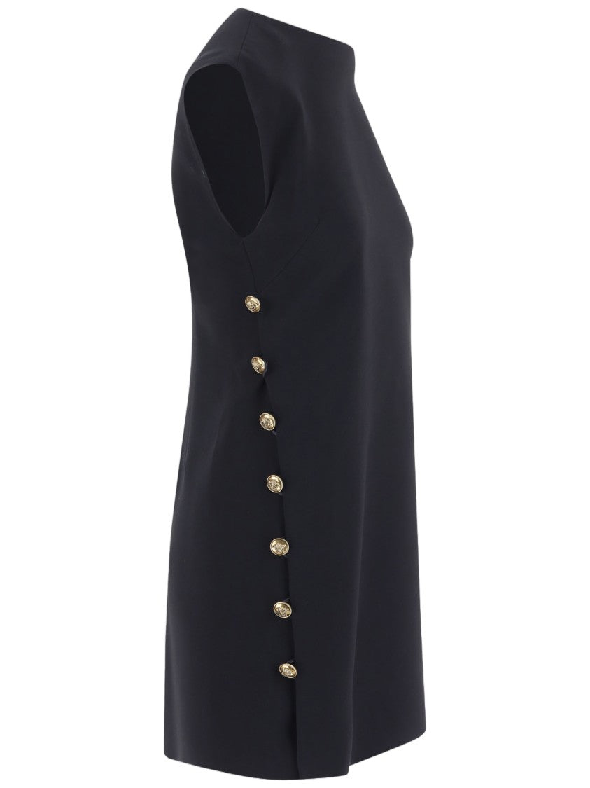 Versace Black Sleeveless Gold Button Stretch Viscose Mini Dress
