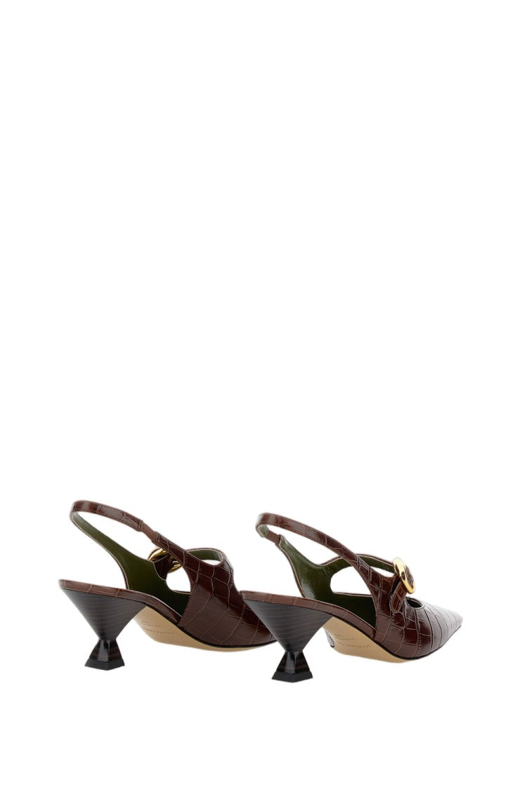 Maria Luca Pointed-Toe Slingback Heels With Textured Crocodile Pattern And Unique Heel