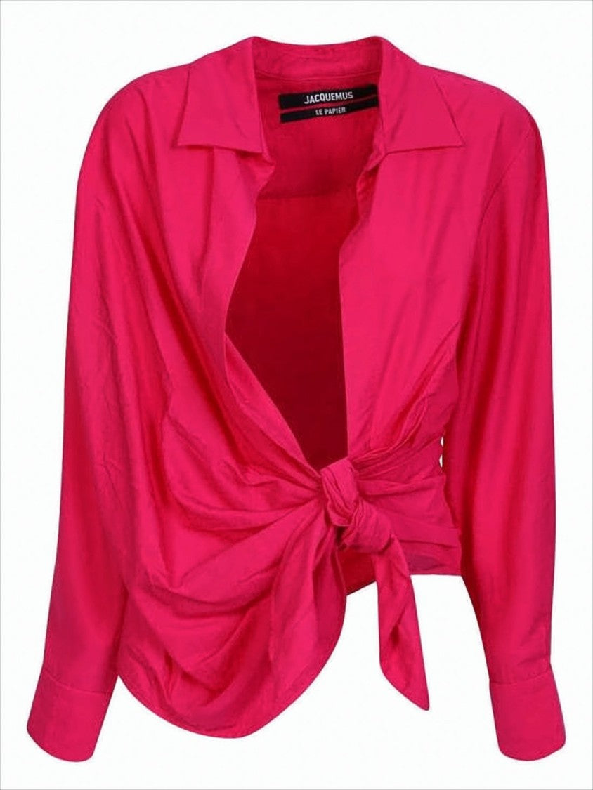 Jacquemus Cropped Pink Shirt With Front Tie Detail