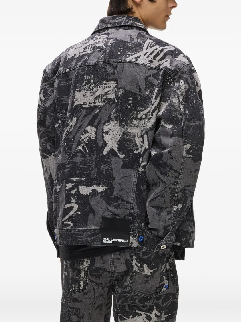 Karl Lagerfeld Classic Denim Jacket With Abstract Graffiti Print