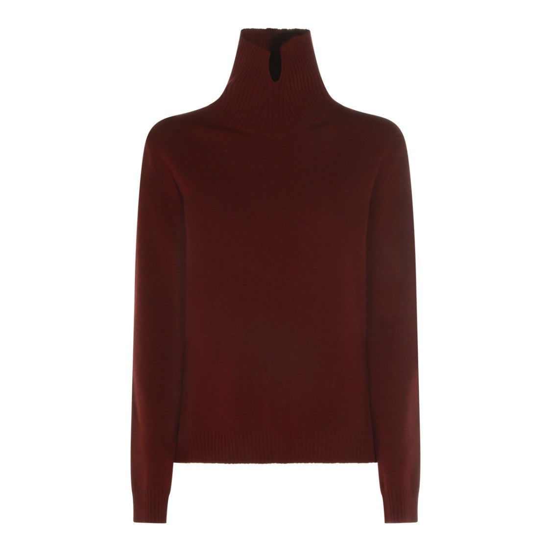 Jil Sander Red Wool Knit Sweater With High Ribbed Collar And Textured Detailing