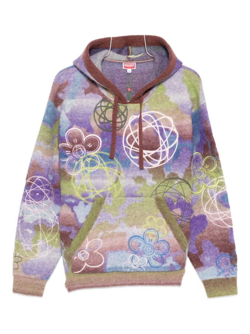 Kenzo Multicolour Purple Hooded Pouch Sweater
