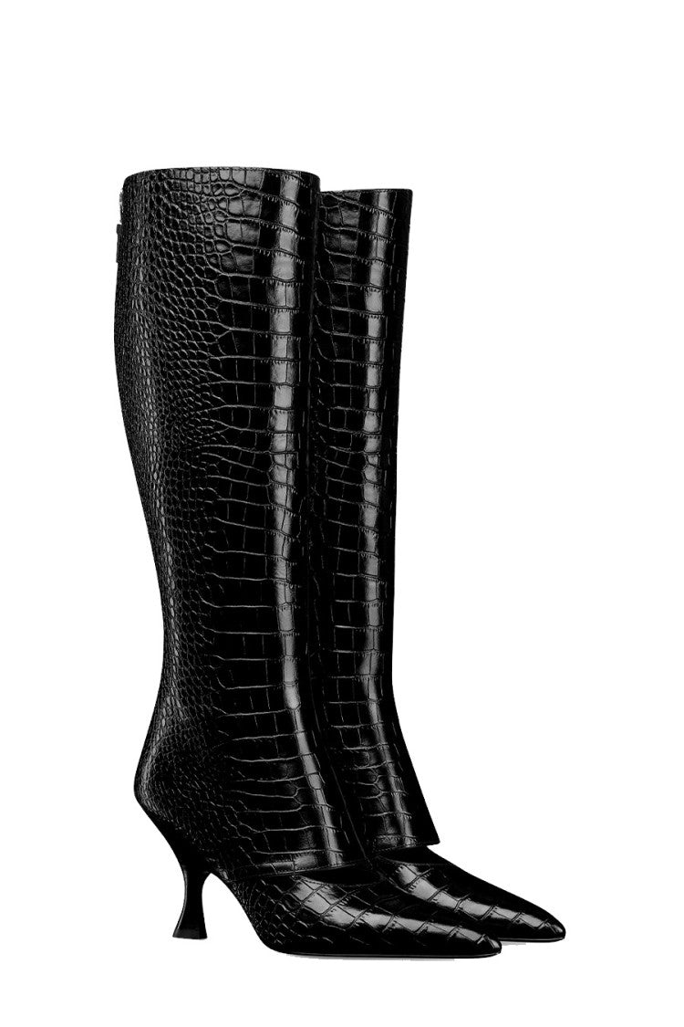Dior Black Croc-Effect Pointed-Toe Calf Leather Boots