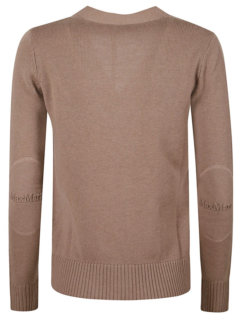 Max Mara Camel V-Neck Cardigan Sweater With Button-Down Front