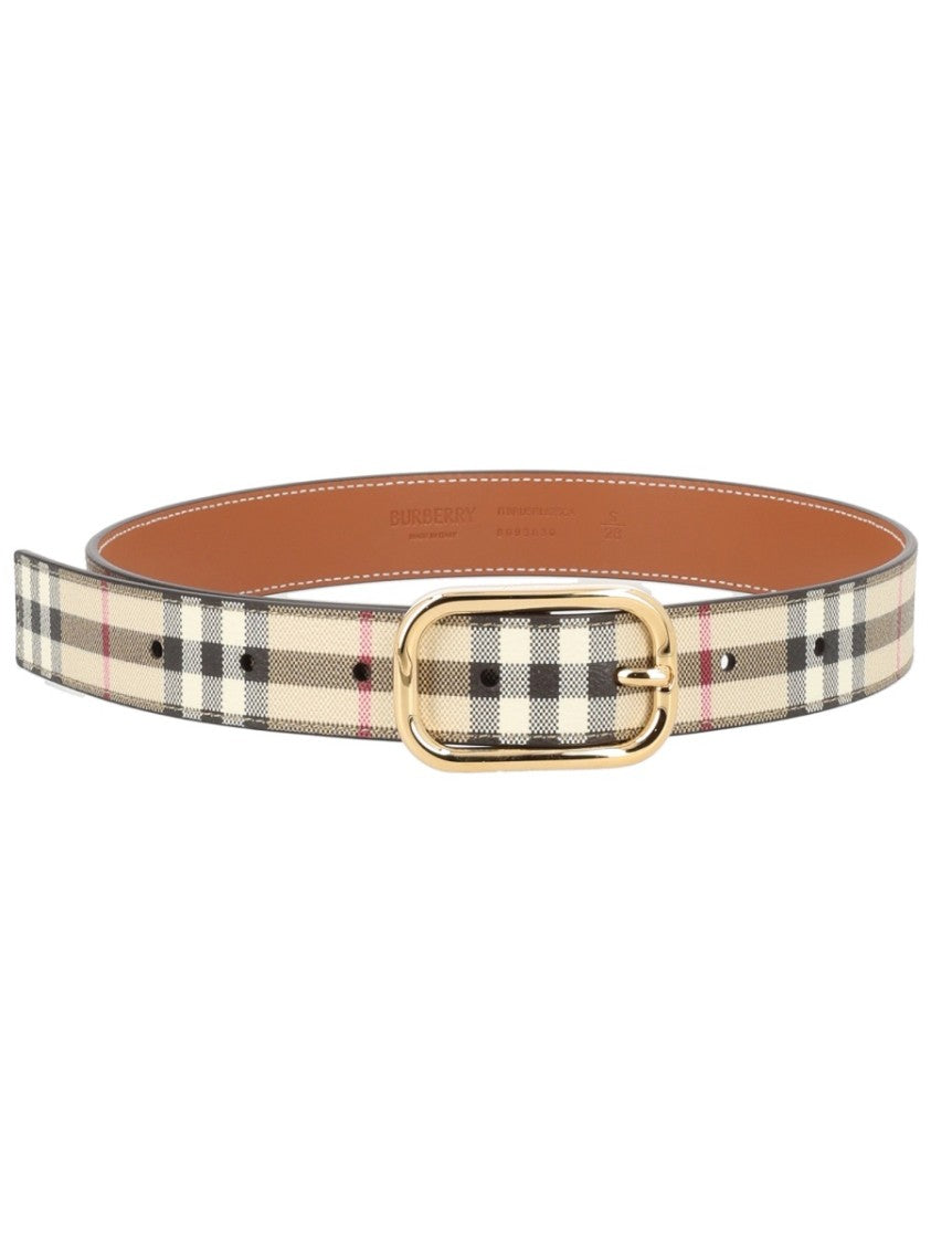 Burberry Gold-Tone Oval Buckle Check Belt