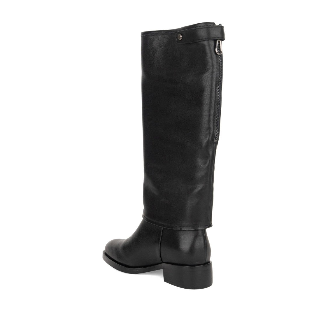 Linda Baumann Black Button Detail Rounded Toe Tall Leather Boots