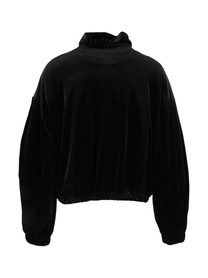 Emporio Armani Black Ruffled Collar Elasticated Hem Velvet Blouson Jacket