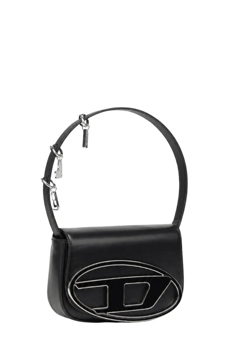 Diesel Black 1Dr Oval D Charm Leather Shoulder Bag