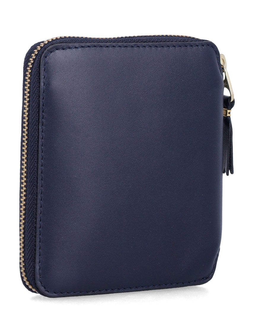 Comme Des Garçons Vertical Zip-Around Wallet In Smooth Leather With Gold Accents