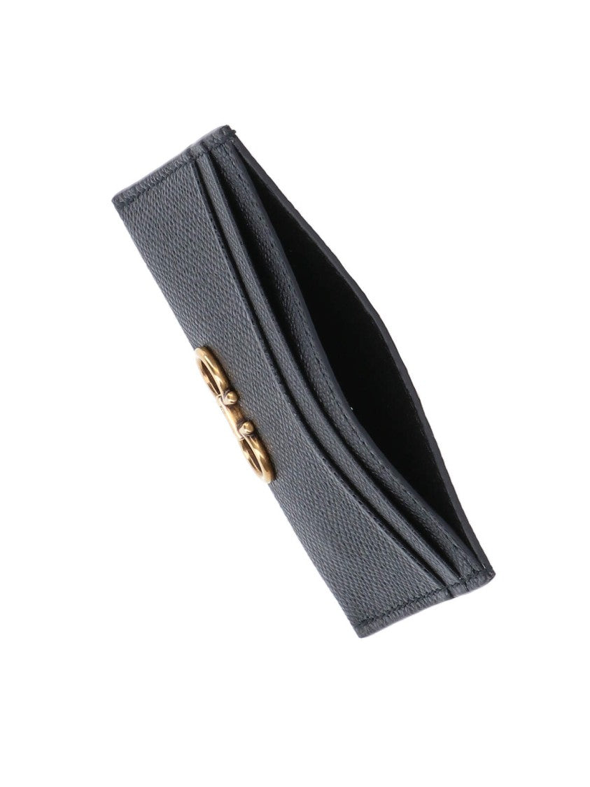 Ferragamo Textured Black Wallet With Gold-Tone Logo Detail