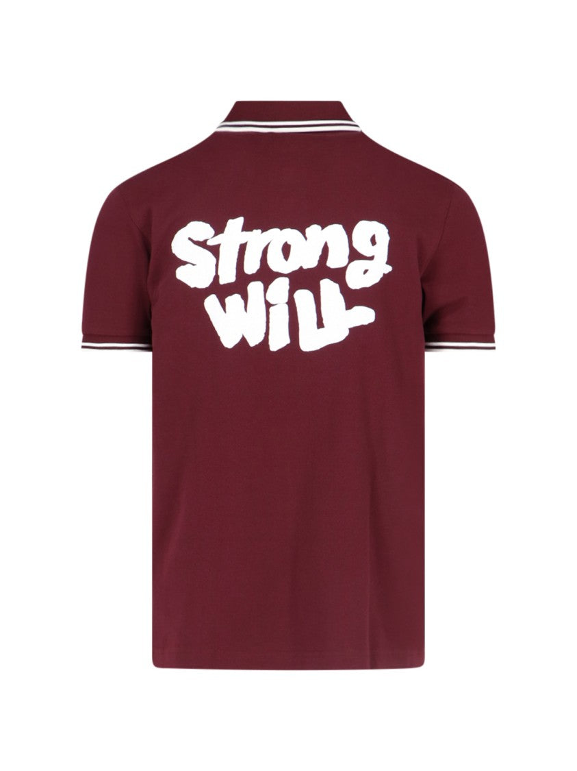 Comme Des Garçons Shirt Logo Polo Shirt In Burgundy Cotton