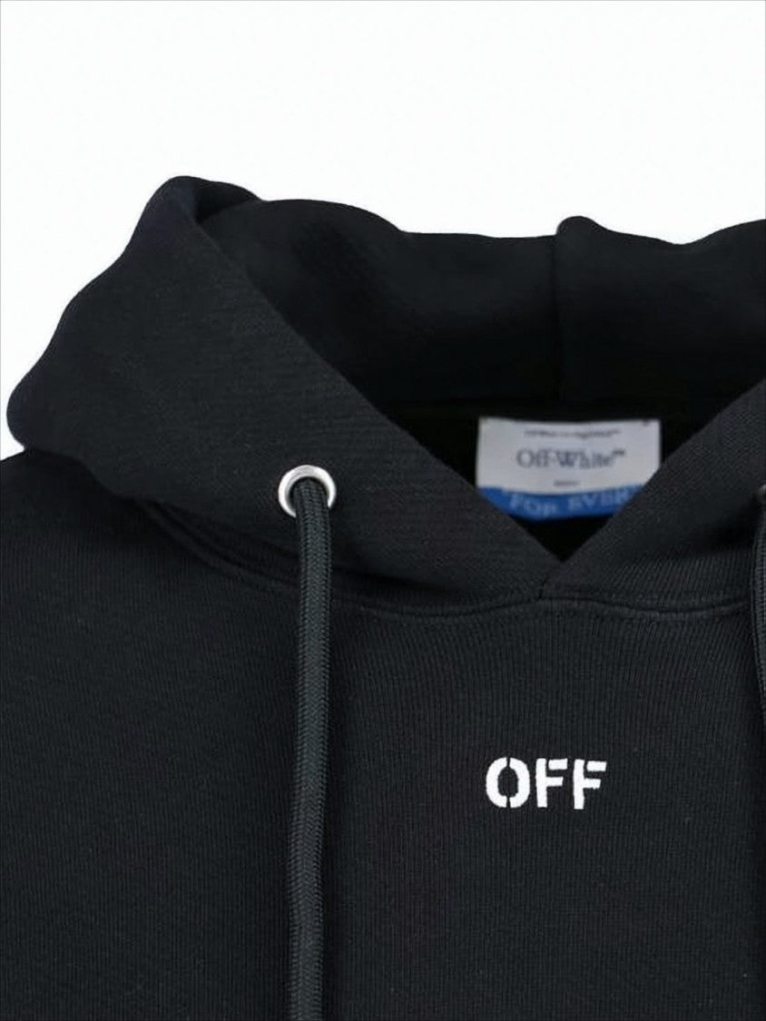Off-White Cropped Black Hoodie With Geometric Stitching And Distinctive Logo