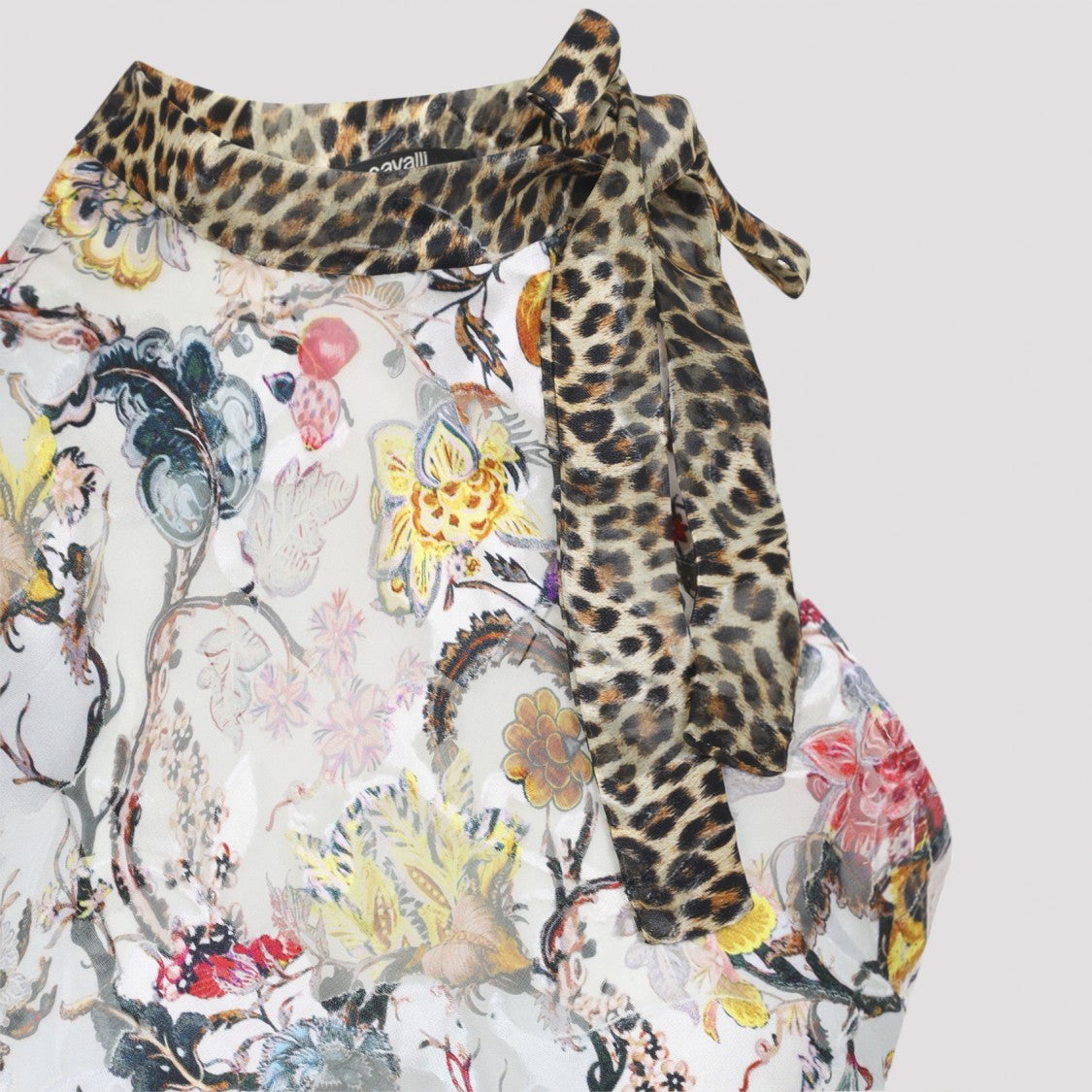 Roberto Cavalli Floral Print Sleeveless Top With Leopard Scarf Tie