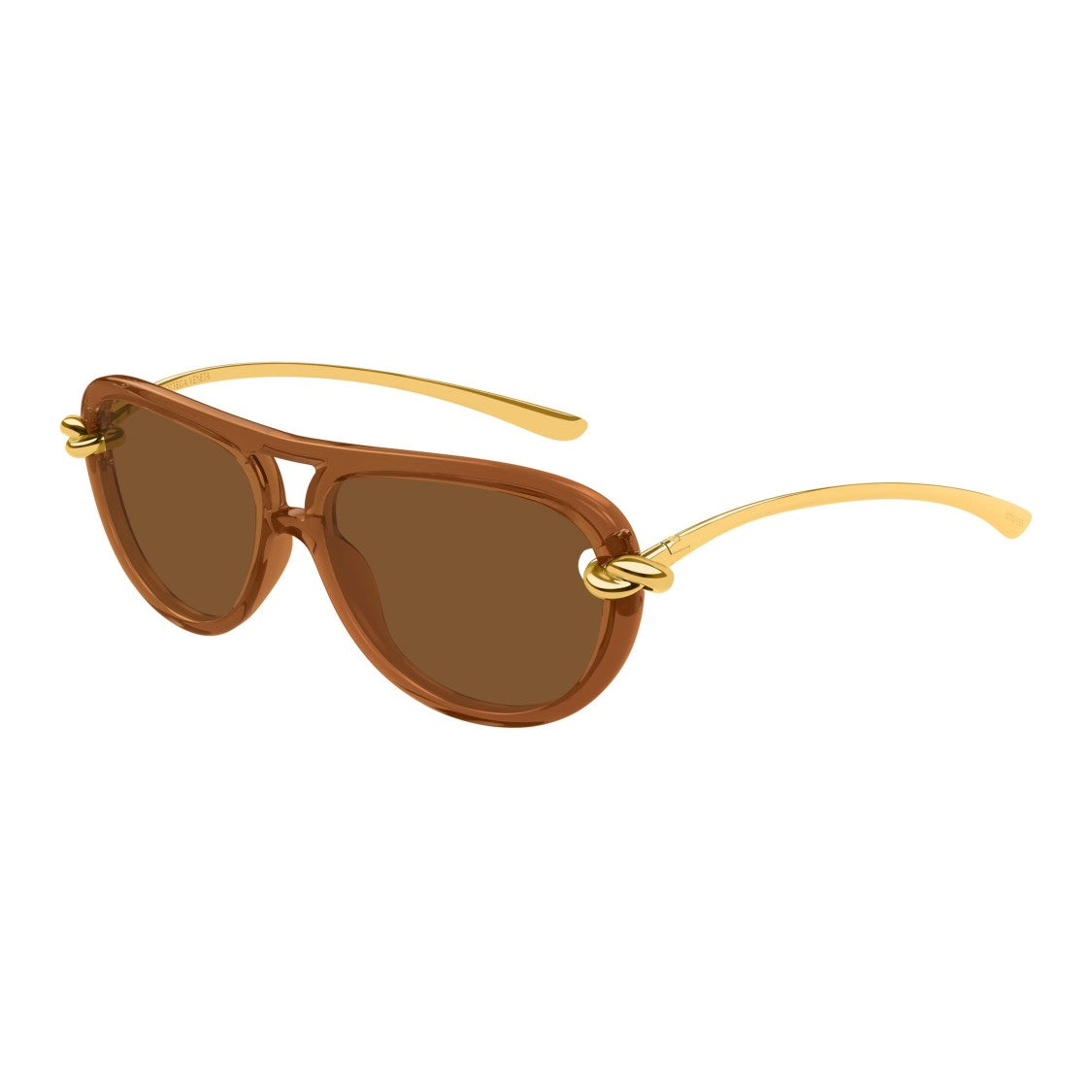 Bottega Veneta Bold Rounded Frame Sunglasses With Gold-Toned Temple Details