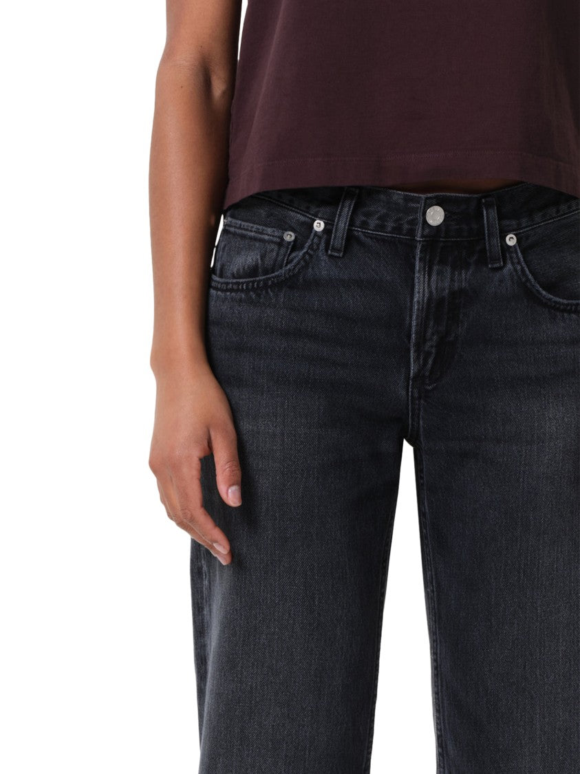 Agolde Loose-Fit Black Denim Trousers With Five-Pocket Design