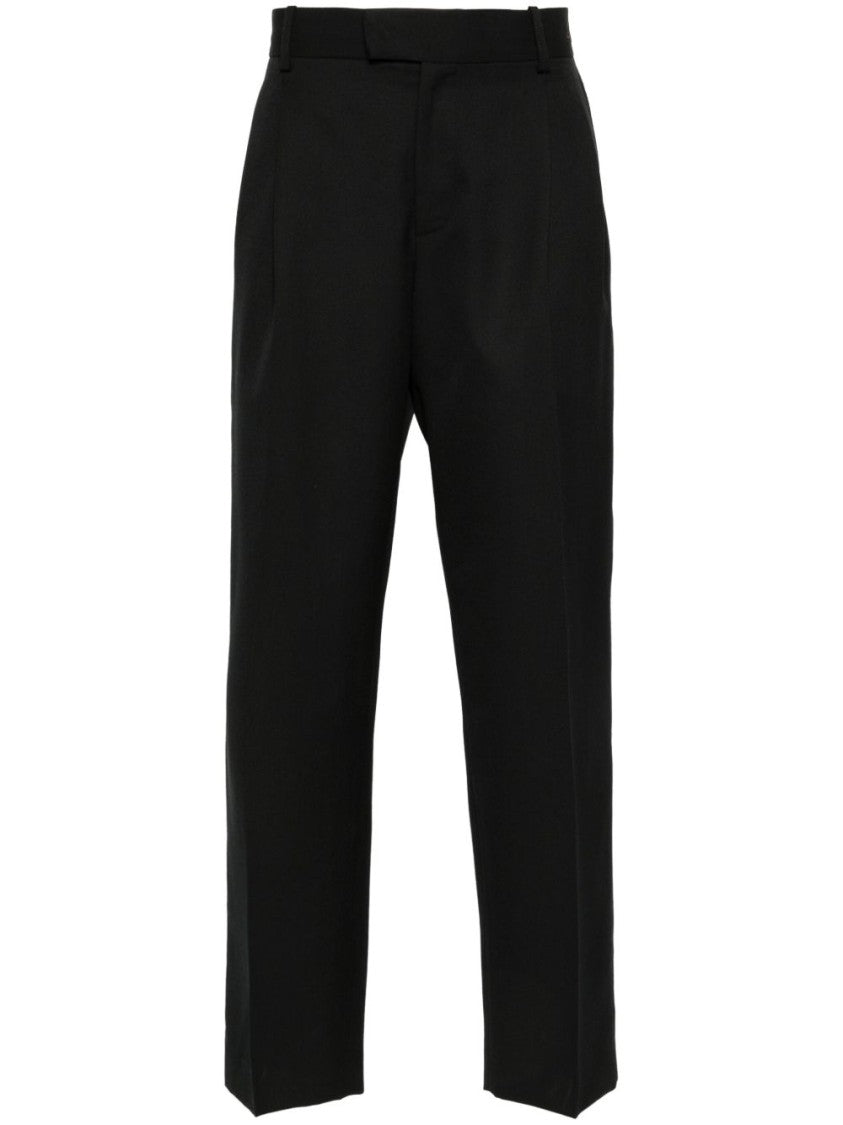 Drôle De Monsieur Tailored Black Twill Weave Pants With Embroidered Logo And Pleat Detailing